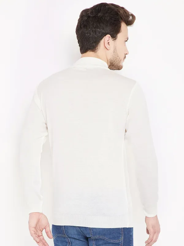 White_Self-Design_Woolen_Sweater_For_Men