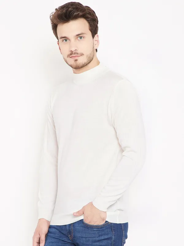 White_Self-Design_Woolen_Sweater_For_Men