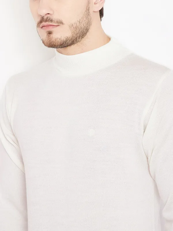 White_Self-Design_Woolen_Sweater_For_Men