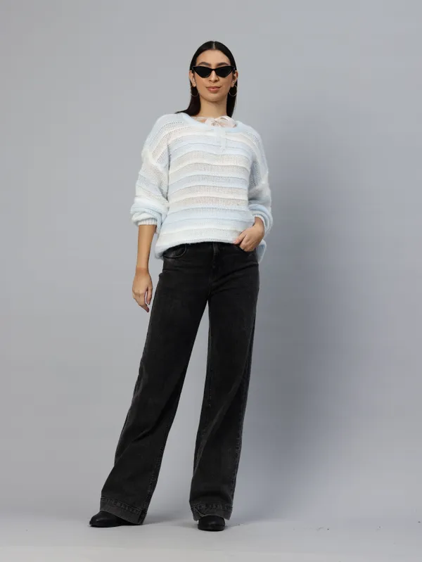 Blue_Striped_Knit_Sweater_For_Women