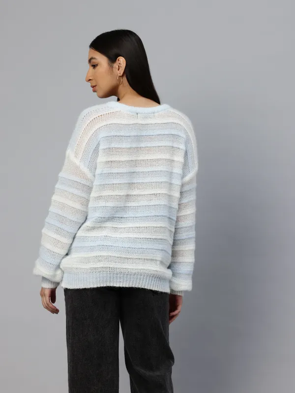 Blue_Striped_Knit_Sweater_For_Women