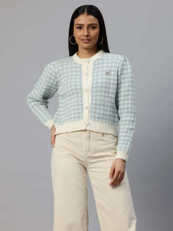 Blue_And_Beige_Knit_Sweater_For_Women