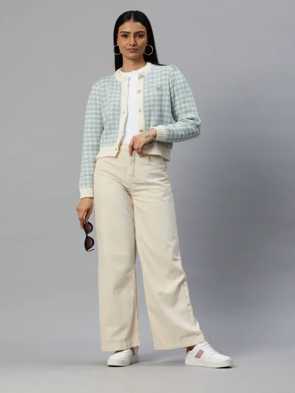 Blue_And_Beige_Knit_Sweater_For_Women