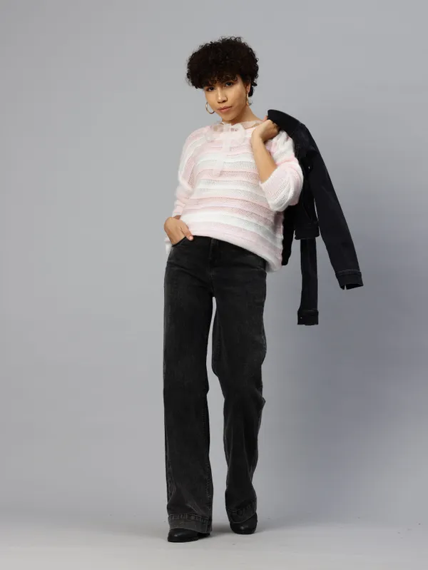 Pink_Striped_Knit_Sweater_For_Women