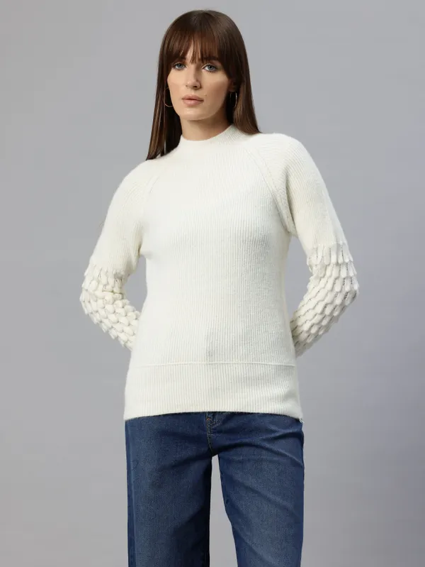 White_Striped_Knit_Sweater_For_Women