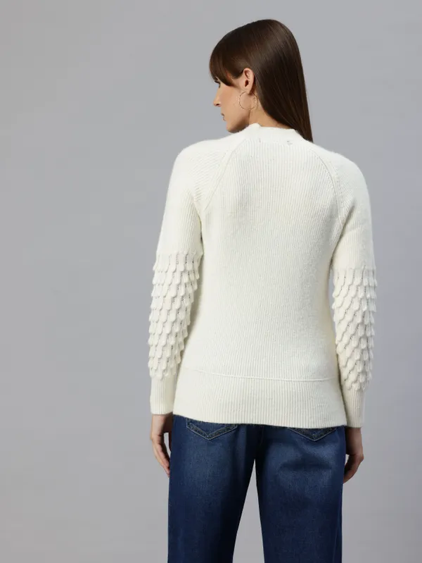 White_Striped_Knit_Sweater_For_Women
