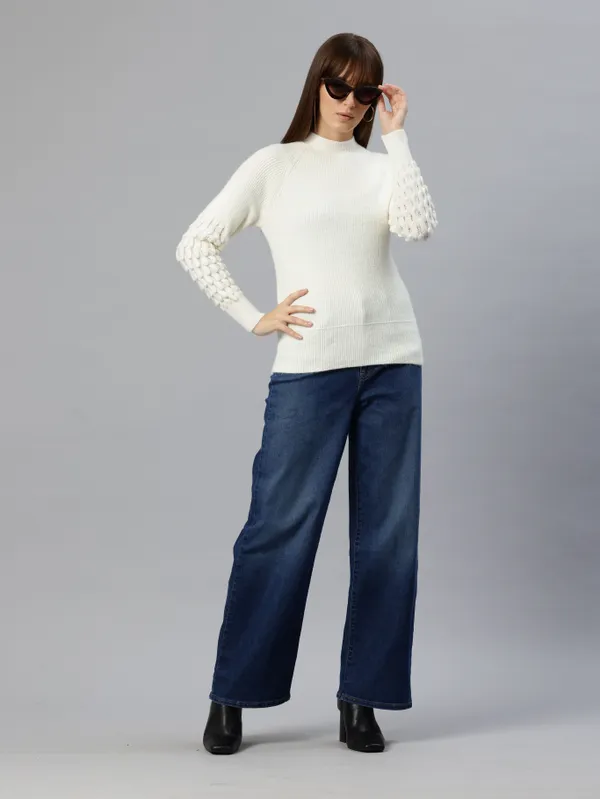 White_Striped_Knit_Sweater_For_Women