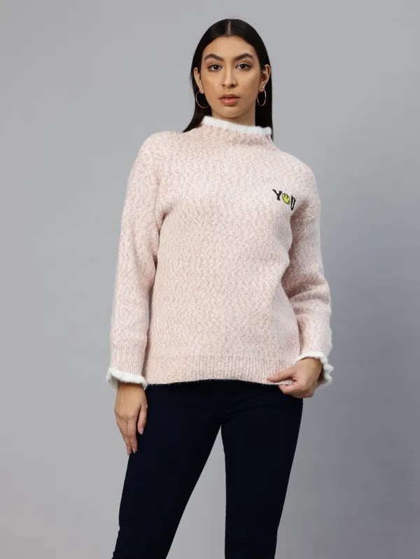 Pink_Embroidered_Knit_Sweater_For_Women