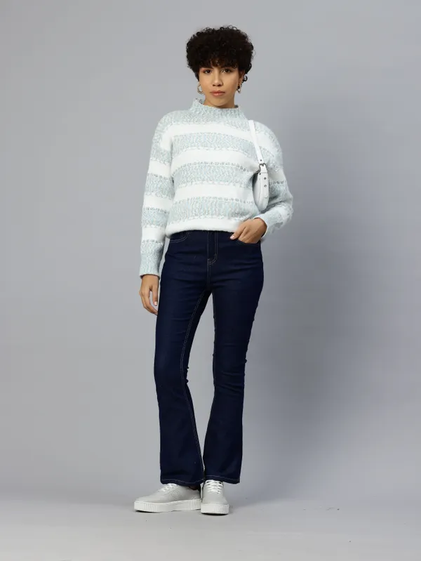 Light_Blue_Striped_Knit_Sweater_For_Women