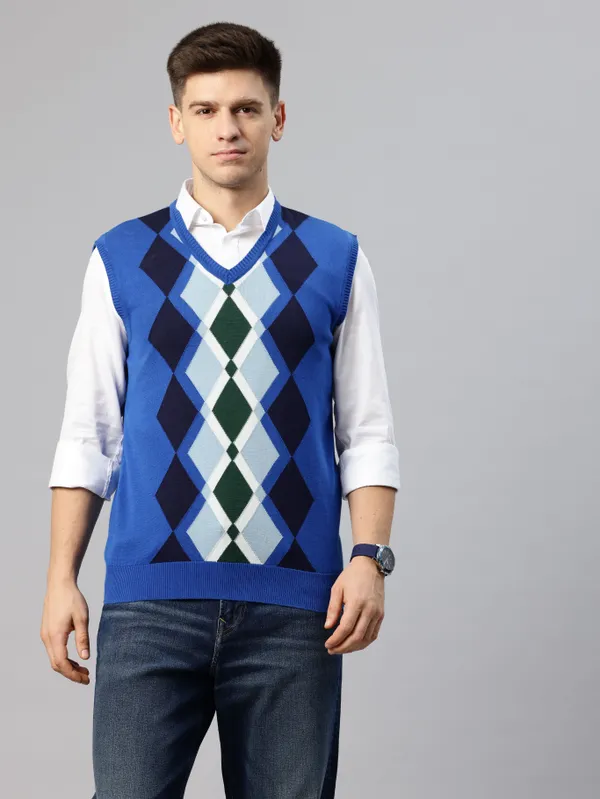 Blue_Colorblock_Woolen_Sweater_For_Men