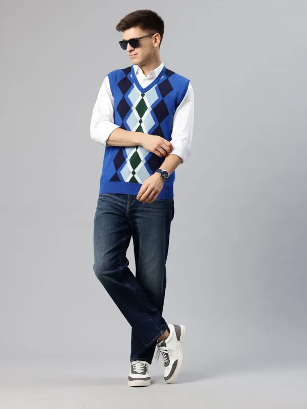 Blue_Colorblock_Woolen_Sweater_For_Men