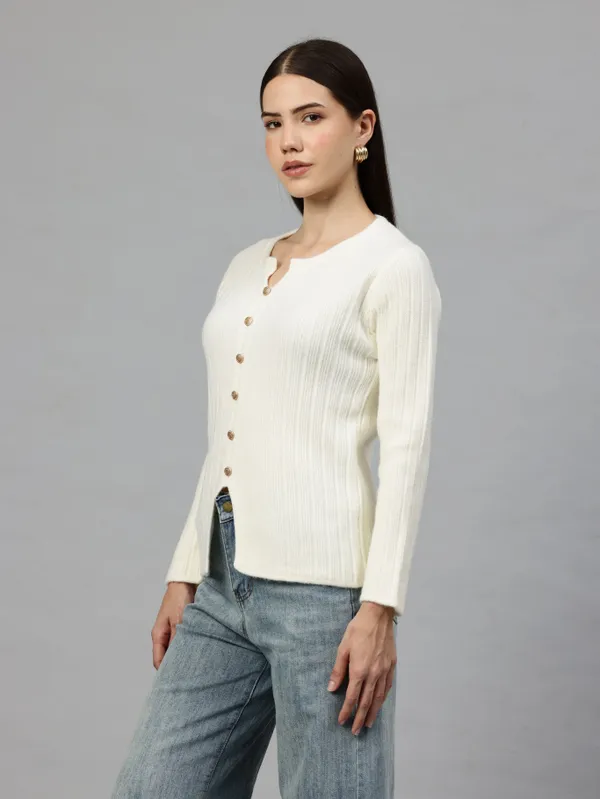 White_Striped_Knit_Sweater_For_Women