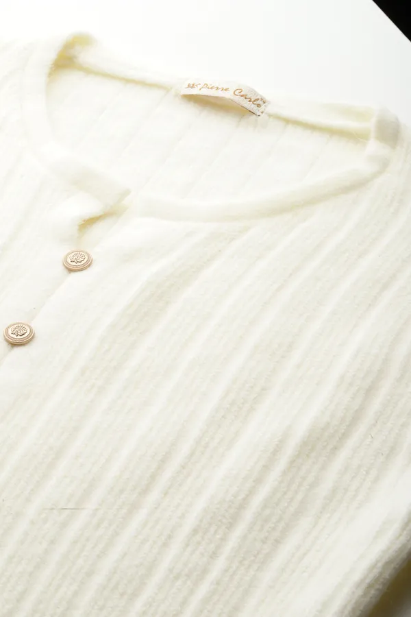 White_Striped_Knit_Sweater_For_Women