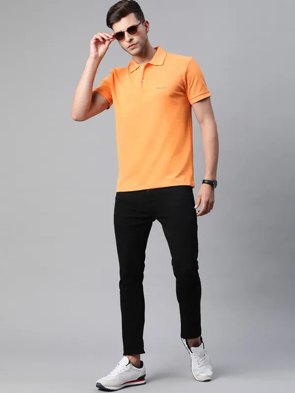 Orange_Cotton_Blend_T-Shirt_For_Men