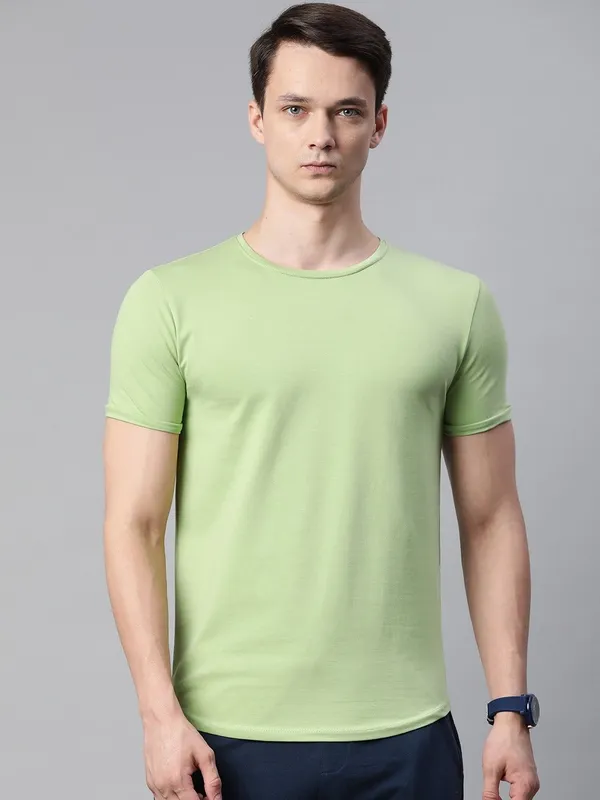 Light_Green_Solid_Cotton_T-Shirt_For_Men