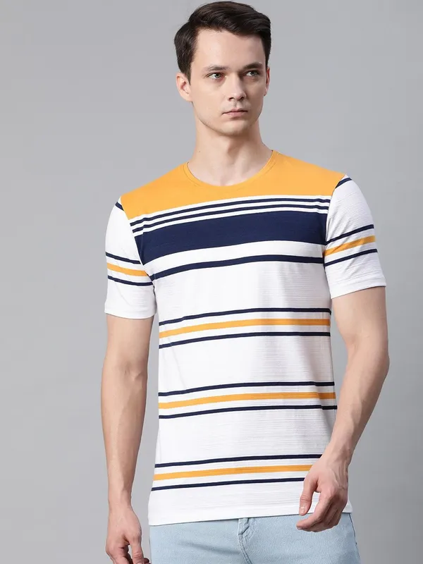Yellow_Striped_Cotton_T-Shirt_For_Men