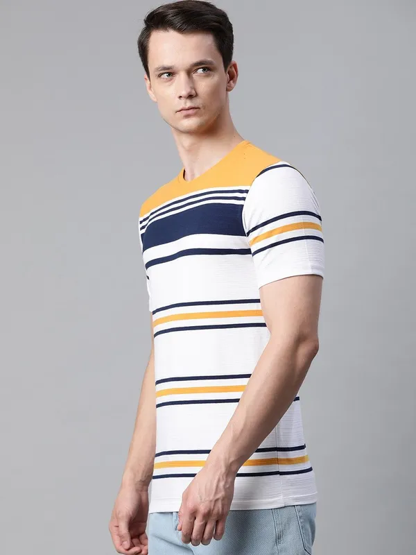 Yellow_Striped_Cotton_T-Shirt_For_Men