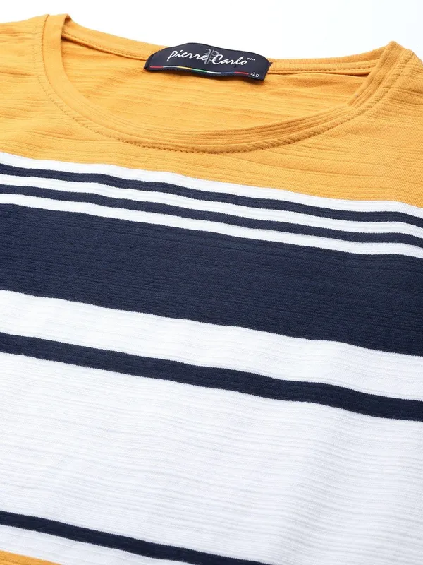 Yellow_Striped_Cotton_T-Shirt_For_Men