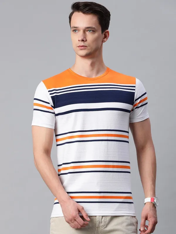 Orange_Striped_Cotton_T-Shirt_For_Men