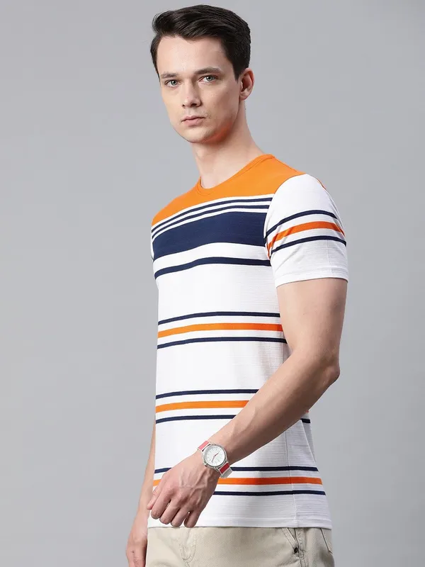 Orange_Striped_Cotton_T-Shirt_For_Men