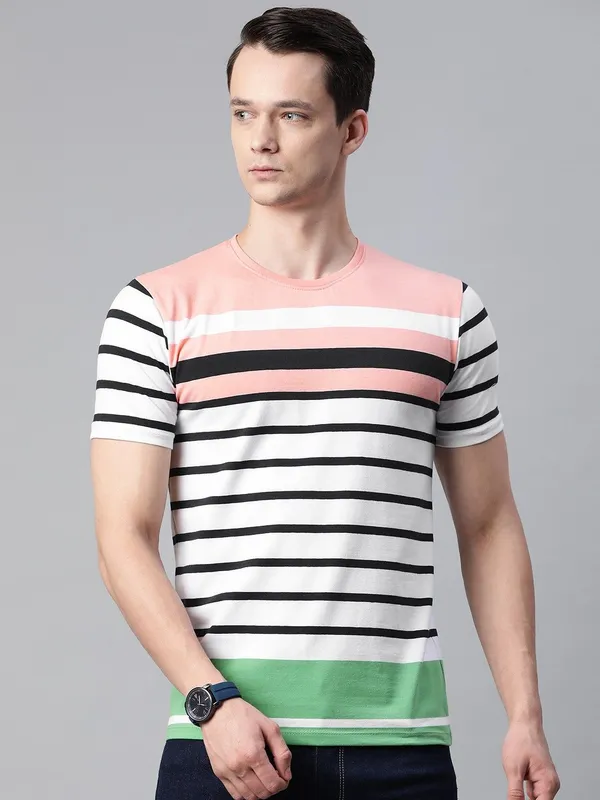 Pink_Striped_Cotton_T-Shirt_For_Men