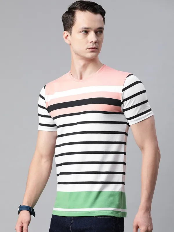 Pink_Striped_Cotton_T-Shirt_For_Men