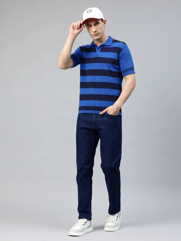 Blue_Cotton_Blend_T-Shirt_For_Men