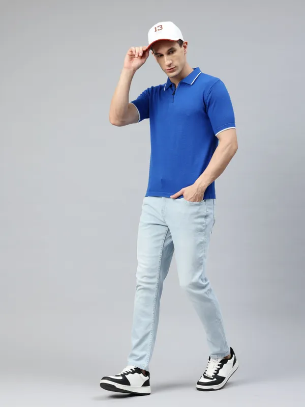 Blue_Cotton_Blend_T-Shirt_For_Men