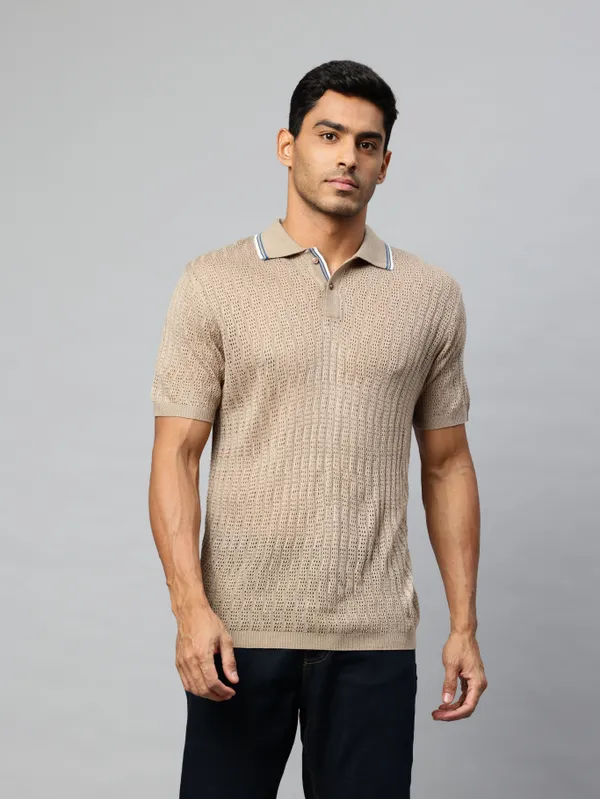 Beige_Cotton_Blend_T-Shirt_For_Men