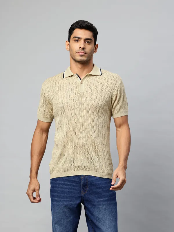 Beige_Cotton_Blend_T-Shirt_For_Men