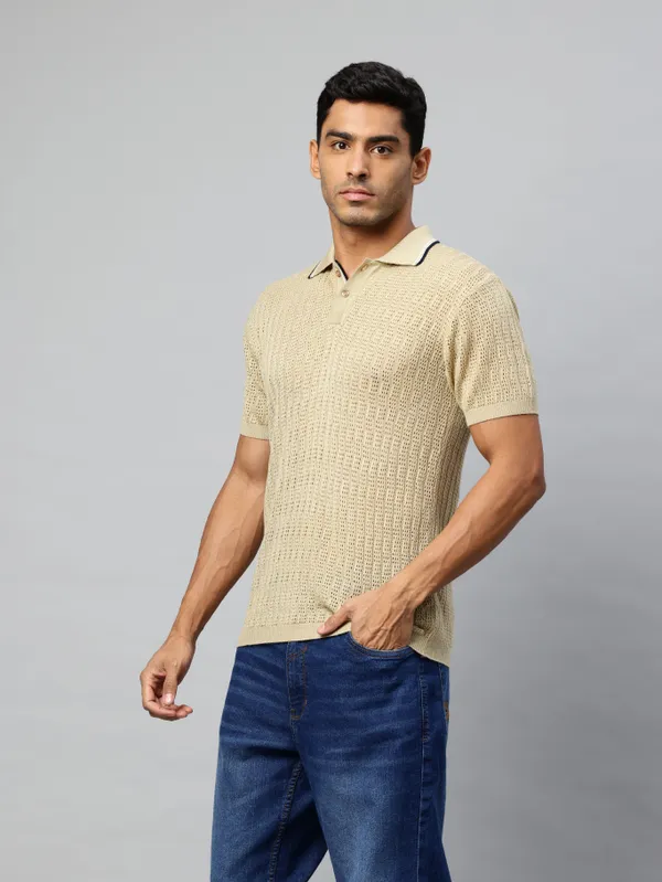 Beige_Cotton_Blend_T-Shirt_For_Men
