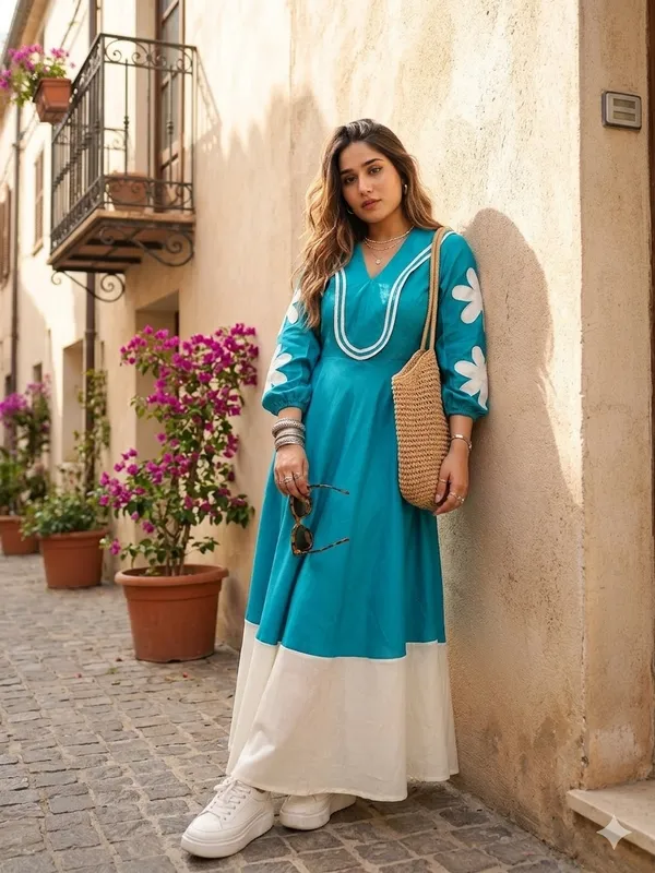 Flower_Dress_Turquoise_Cotton