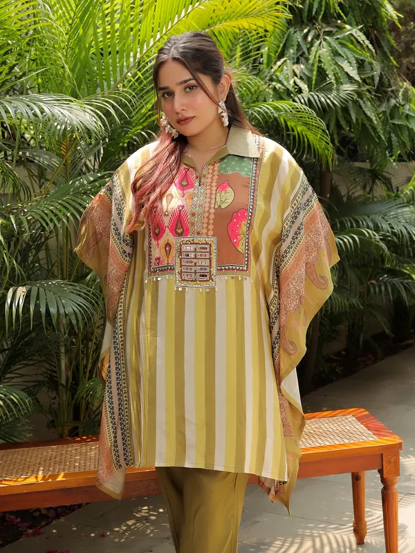 Multi_Muslin_Kaftan_Set_Green_Muslin