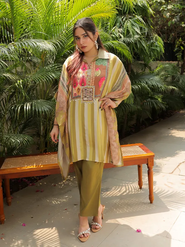Multi_Muslin_Kaftan_Set_Green_Muslin