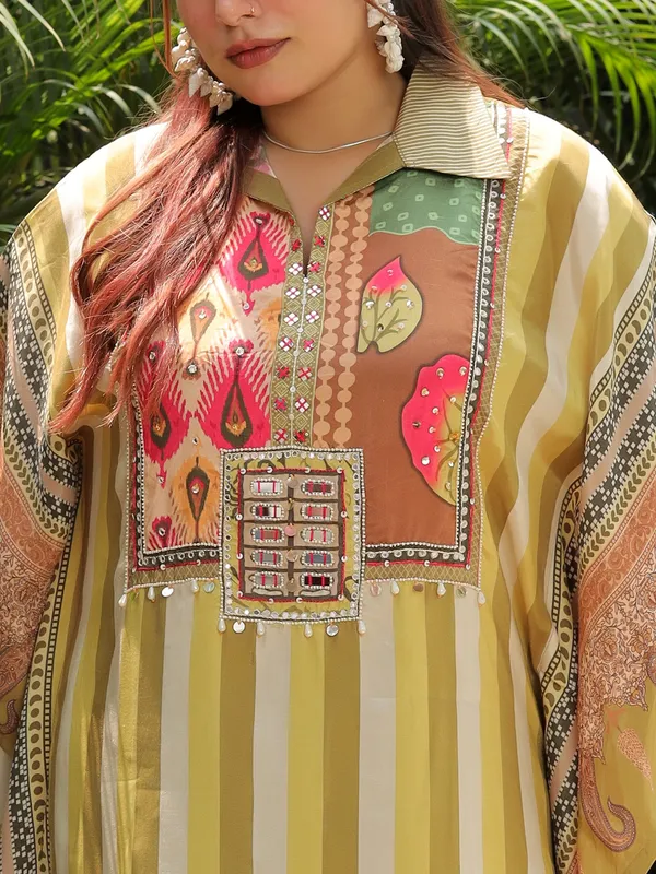 Multi_Muslin_Kaftan_Set_Green_Muslin