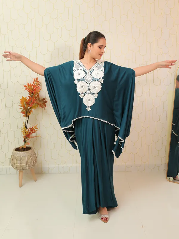 Teal_Blue_Drape_Kaftan_Set