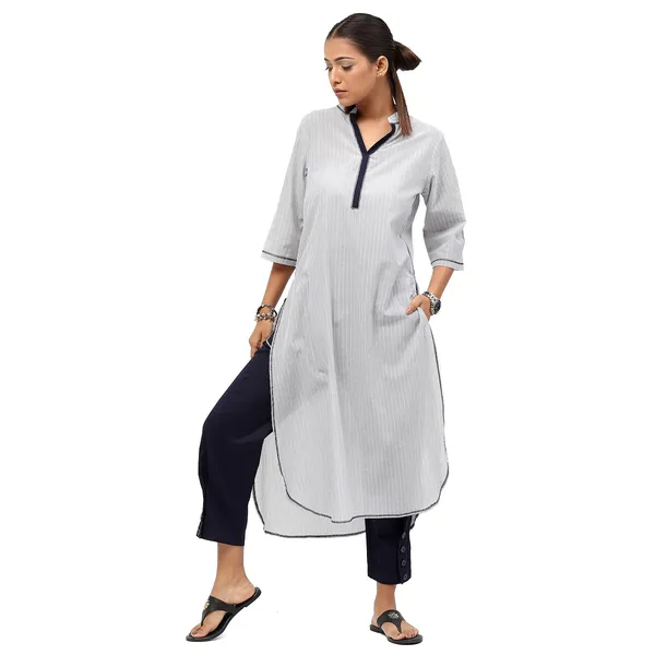 Silver_Cotton_Solid_Kurti_For_Women