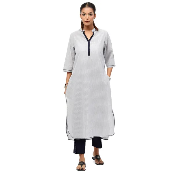 Silver_Cotton_Solid_Kurti_For_Women