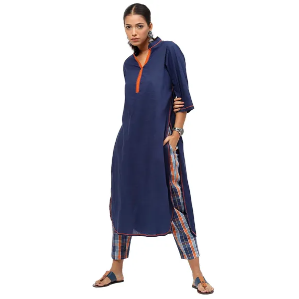 Blue_Cotton_Solid_Kurti_For_Women