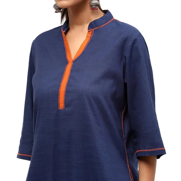 Blue_Cotton_Solid_Kurti_For_Women
