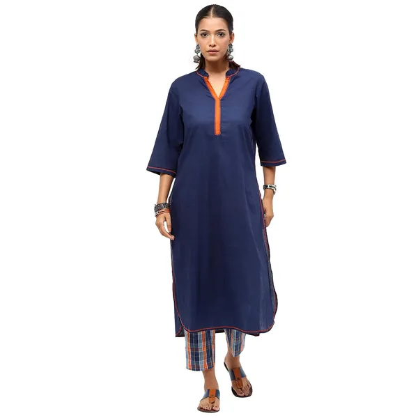 Blue_Cotton_Solid_Kurti_For_Women