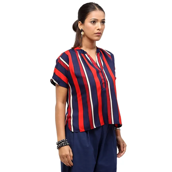 Red_Polyester_Striped_Top_For_Women
