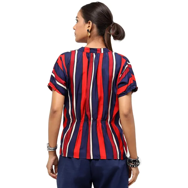 Red_Polyester_Striped_Top_For_Women