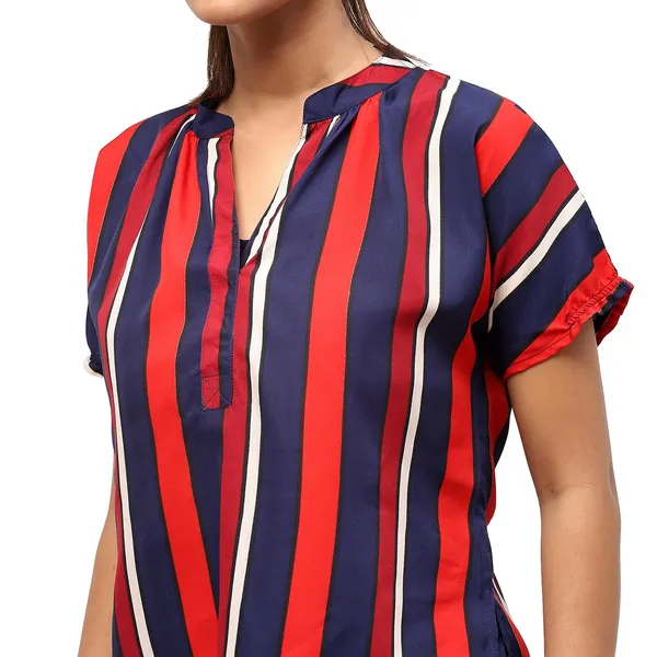Red_Polyester_Striped_Top_For_Women