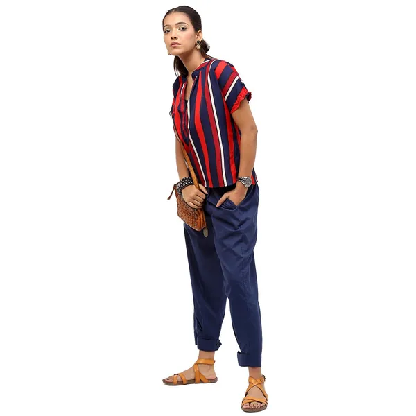 Red_Polyester_Striped_Top_For_Women