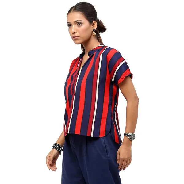 Red_Polyester_Striped_Top_For_Women