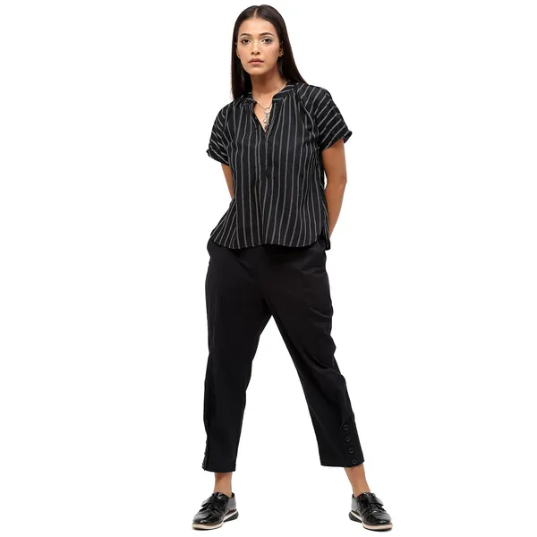 Black_Polyester_Striped_Top_For_Women