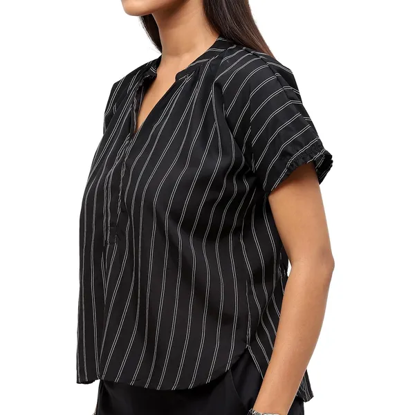 Black_Polyester_Striped_Top_For_Women