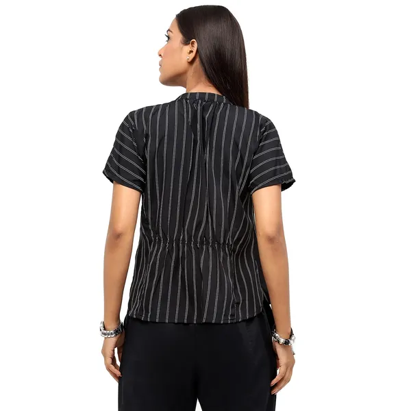 Black_Polyester_Striped_Top_For_Women