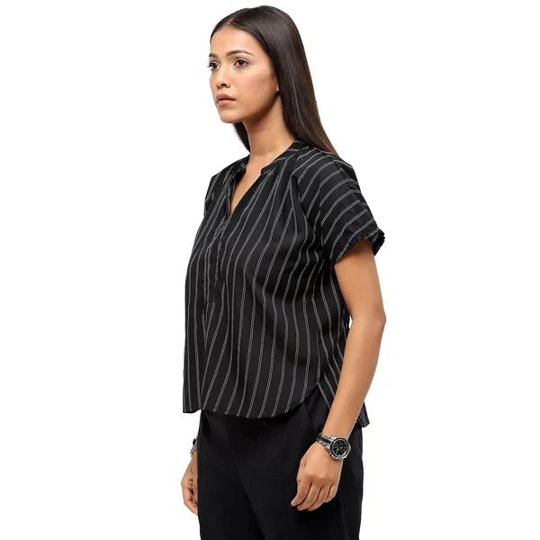 Black_Polyester_Striped_Top_For_Women